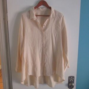 J Jill Womens Size L Tunic Long Linen Button Front Shirt in Pale Yellow Summer